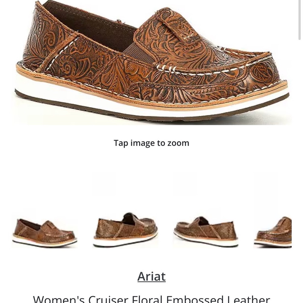 Ariat Brown Floral-Embossed Leather Slip-On Loafer
